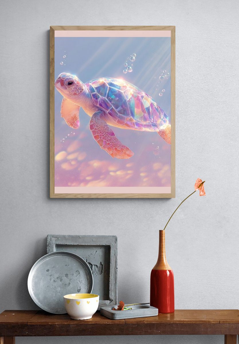 Iridescent Sea Turtle Digital Art Poster. — room view 3