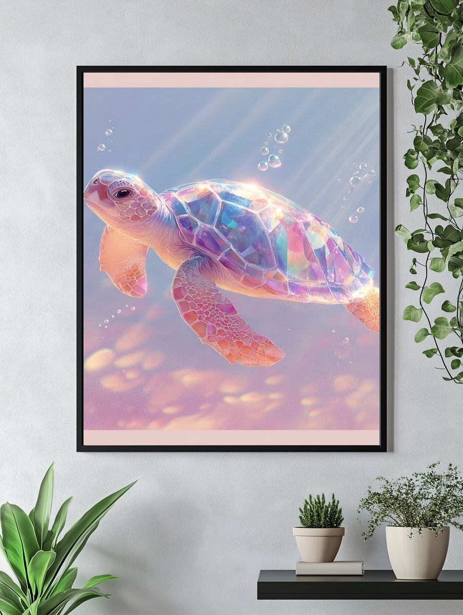 Iridescent Sea Turtle Digital Art Poster. — room view 4
