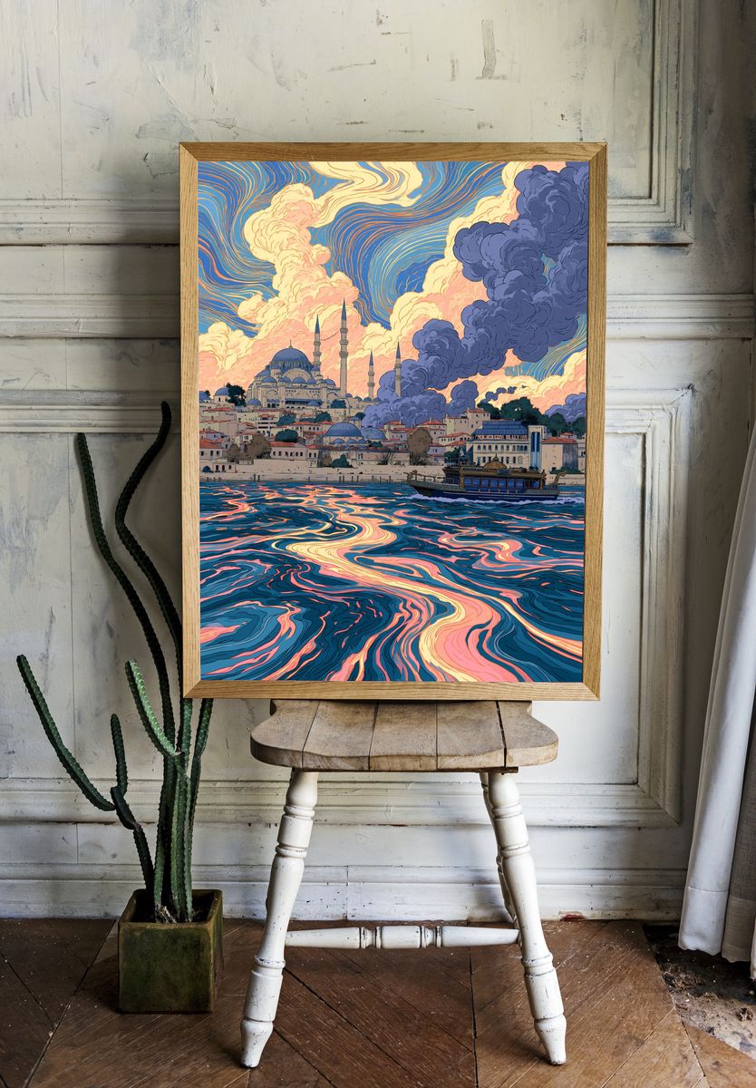 Istanbul Skyline Digital Art Poster. room preview