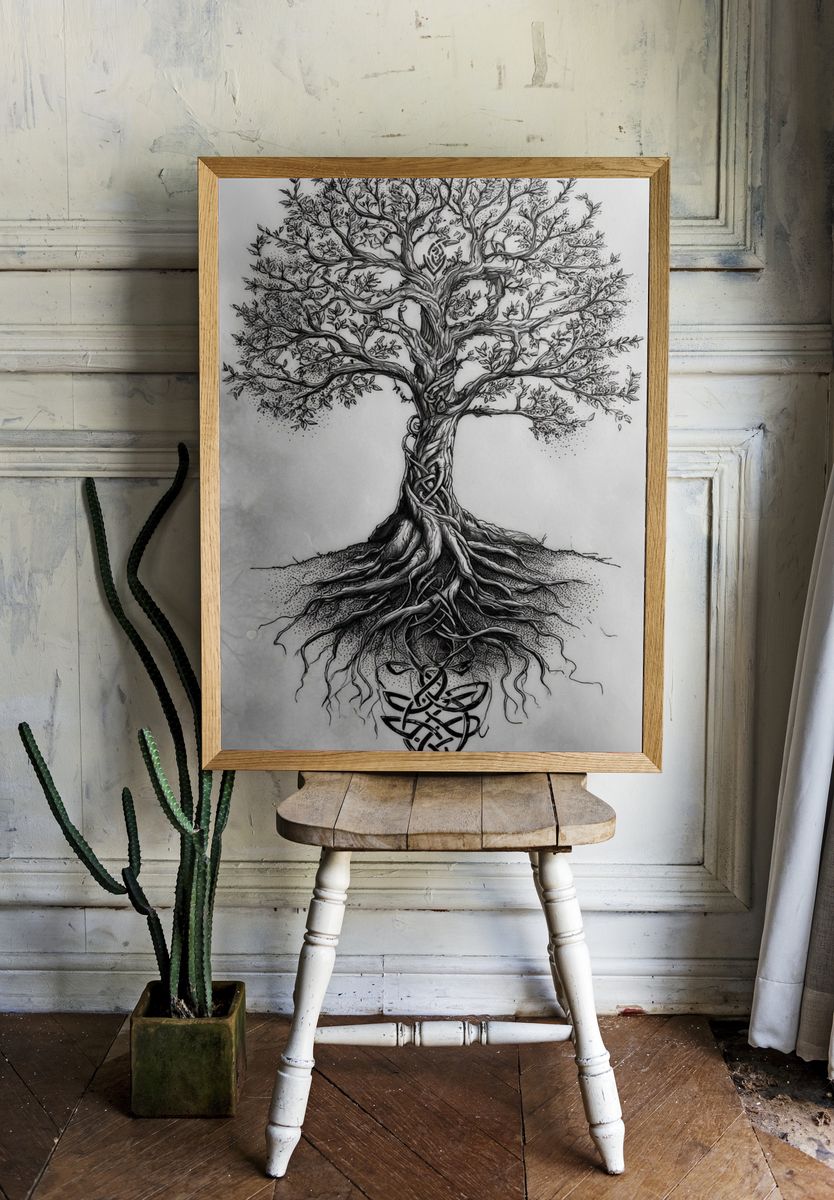 Intricate Tree Roots — Illustration Print. — room view 1