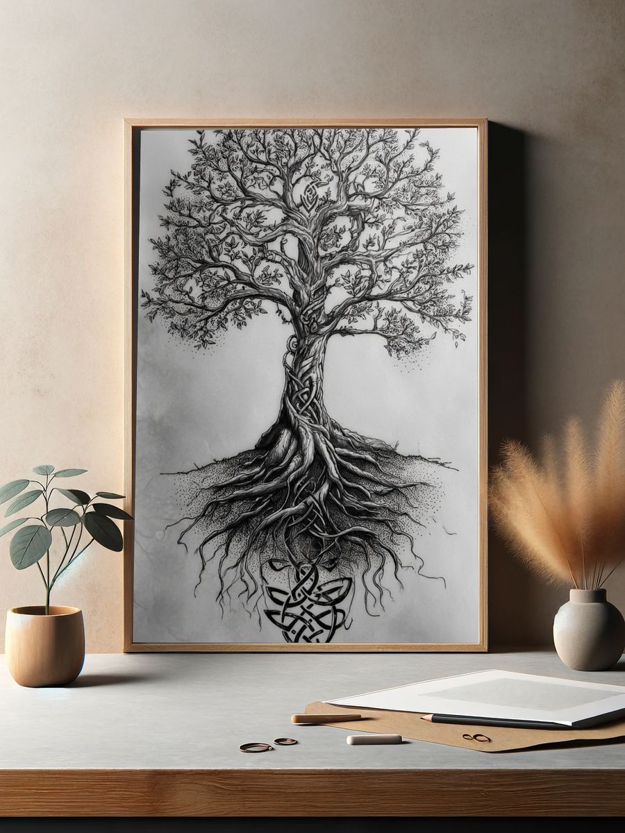 Intricate Tree Roots — Illustration Print. — room view 2
