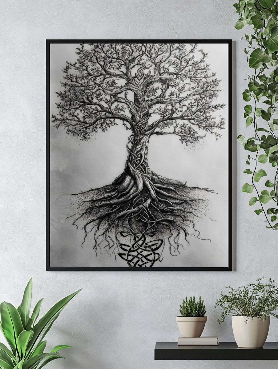 Intricate Tree Roots — Illustration Print. — room view 4