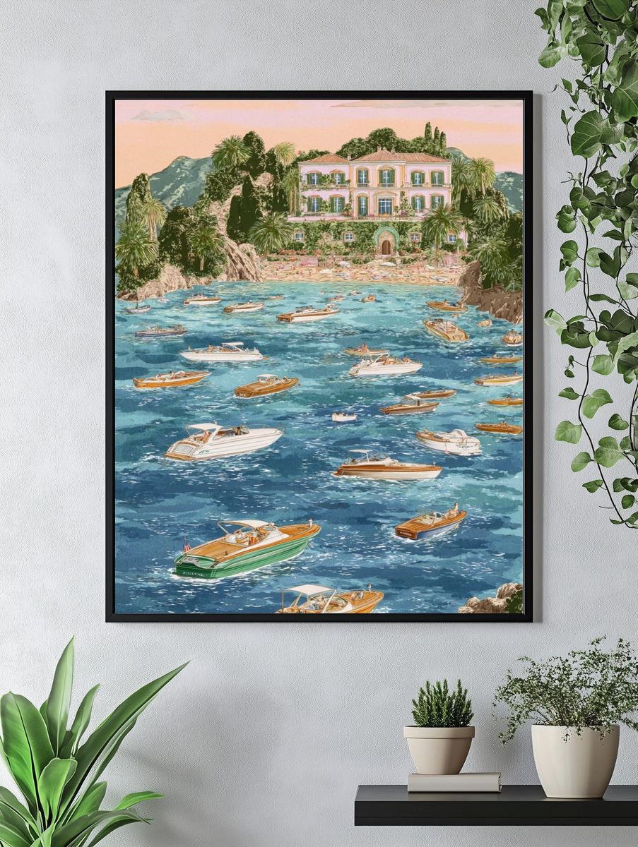 Coastal Villa with Boats — Illustration Print. — room view 4
