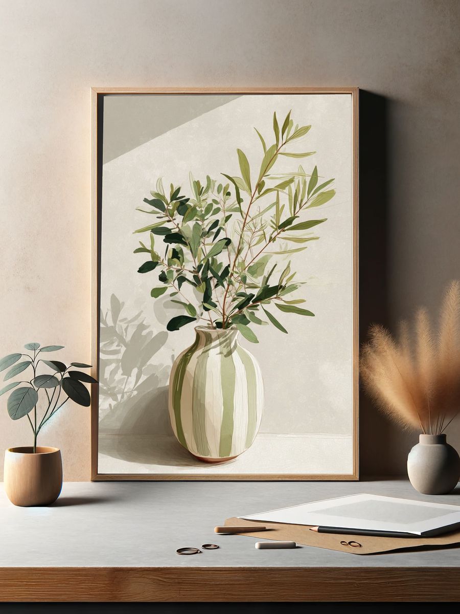 Greenery in Striped Vase — Illustration Print. — room view 2