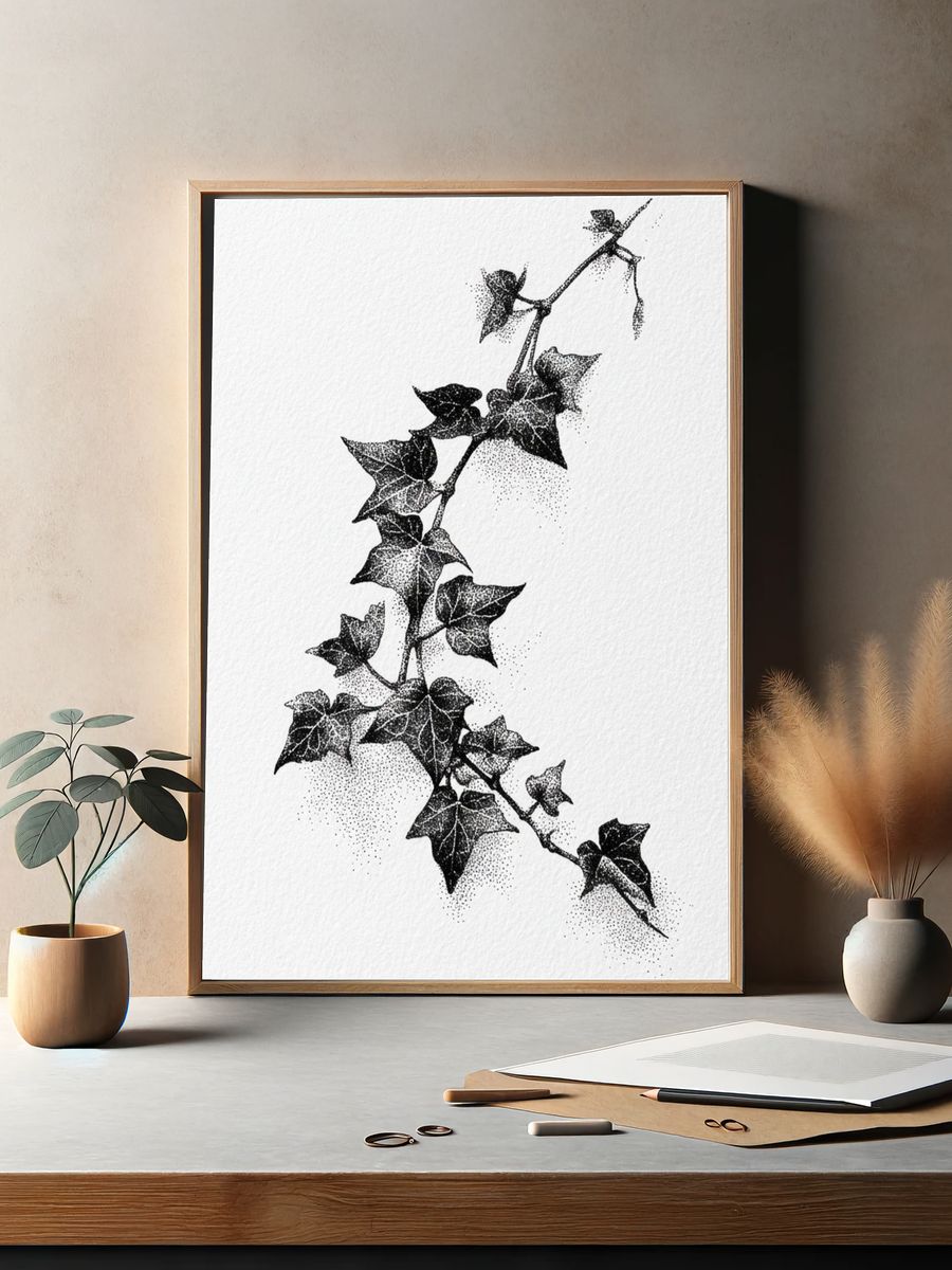Ivy Leaves — Line Art Print. — room view 2