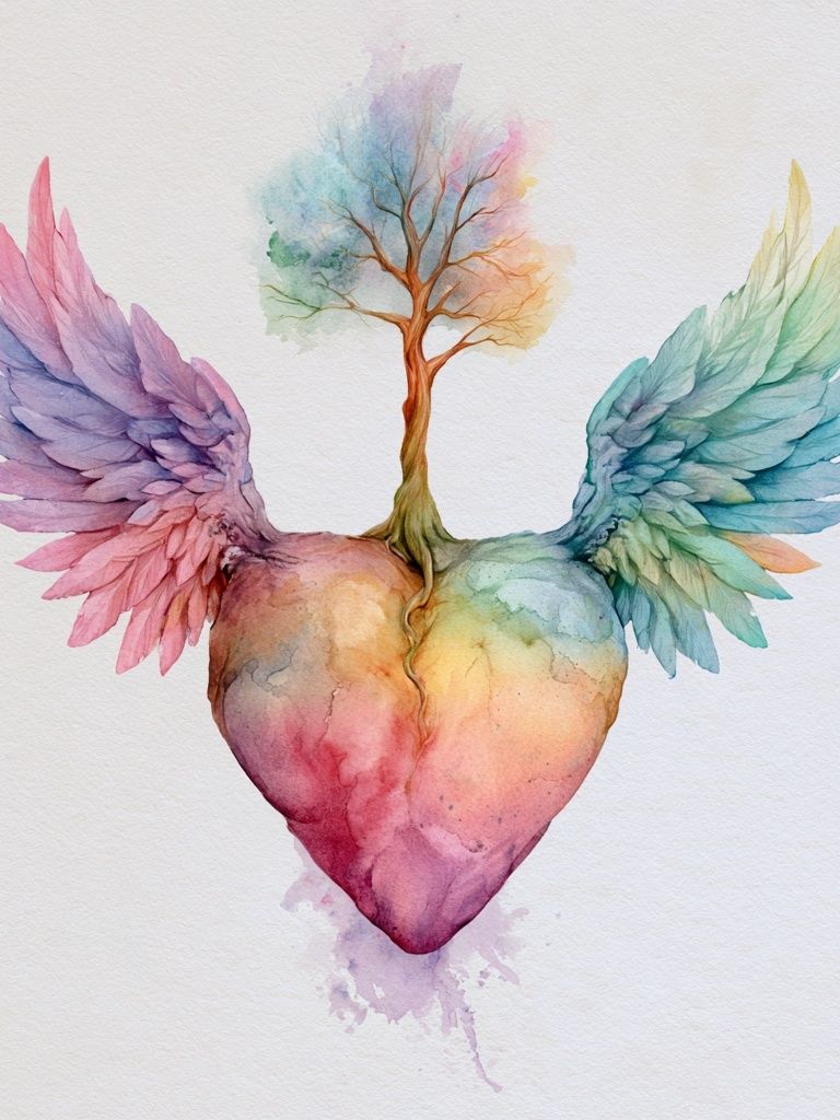 Winged Heart Watercolor Print. poster detail