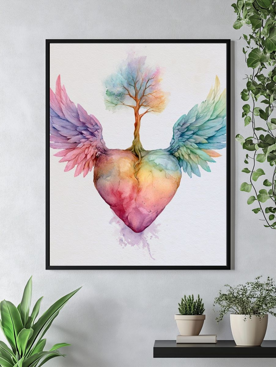 Winged Heart Watercolor Print. — room view 4