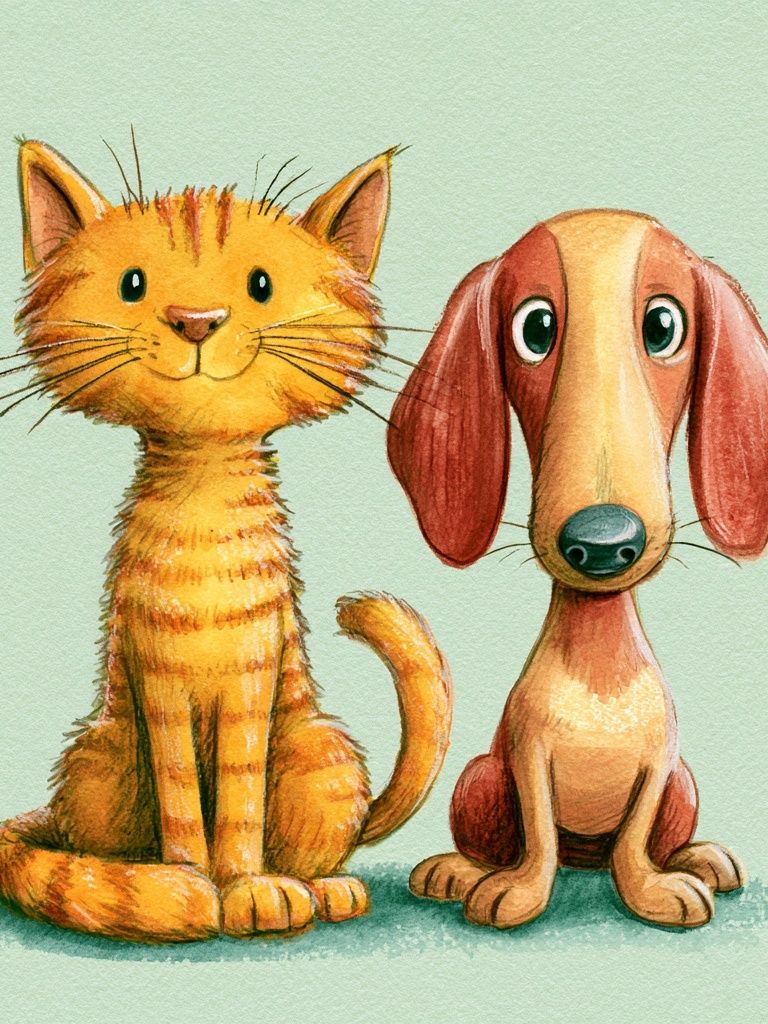 Cat and Dog Watercolor Poster. poster detail