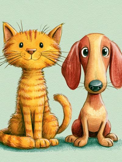 Cat and Dog Watercolor Poster.