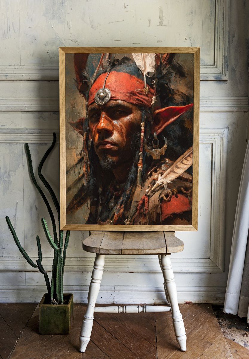 Indigenous Warrior Portrait — Fine Art Print. — room view 1