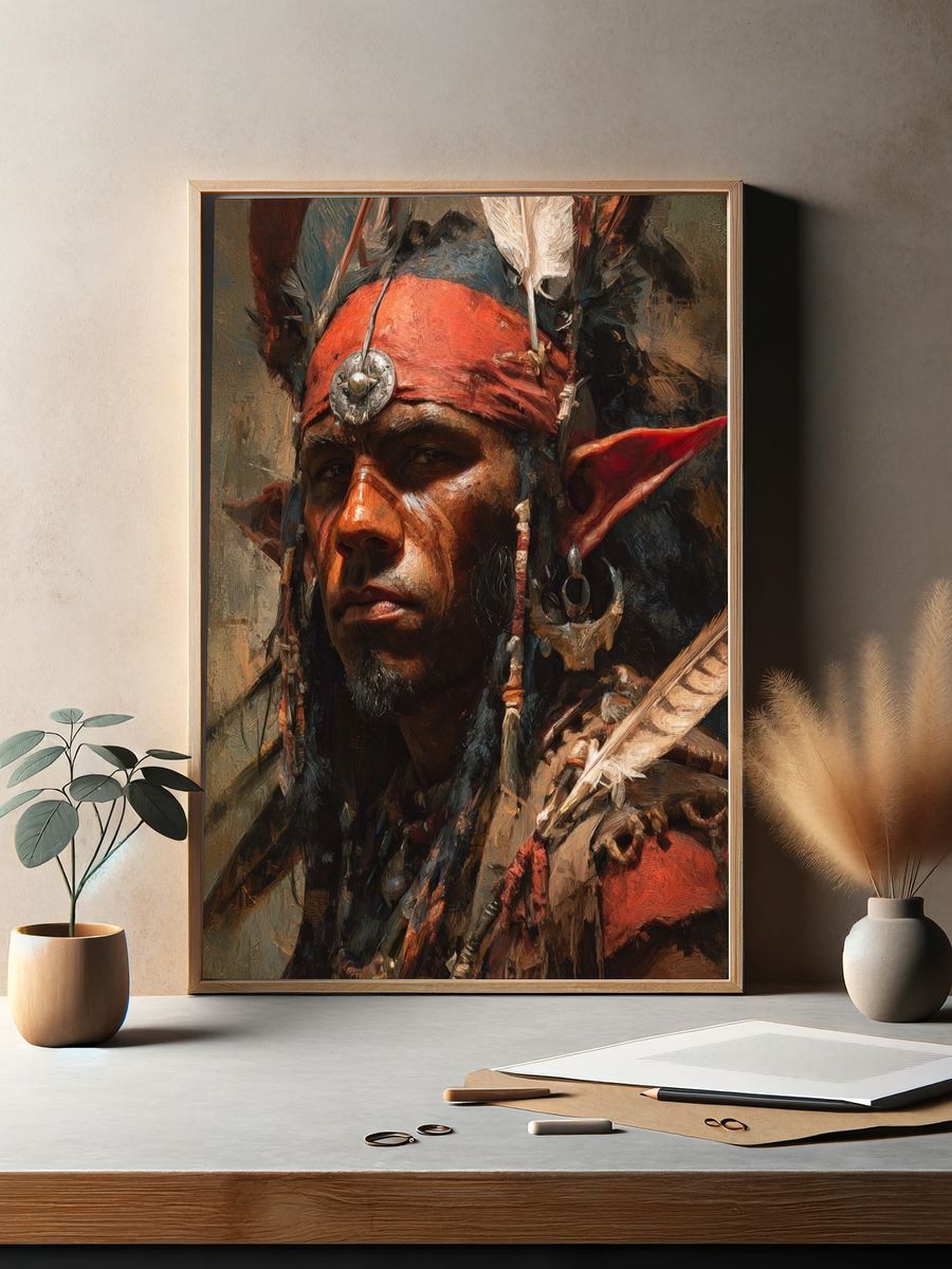 Indigenous Warrior Portrait — Fine Art Print. — room view 2