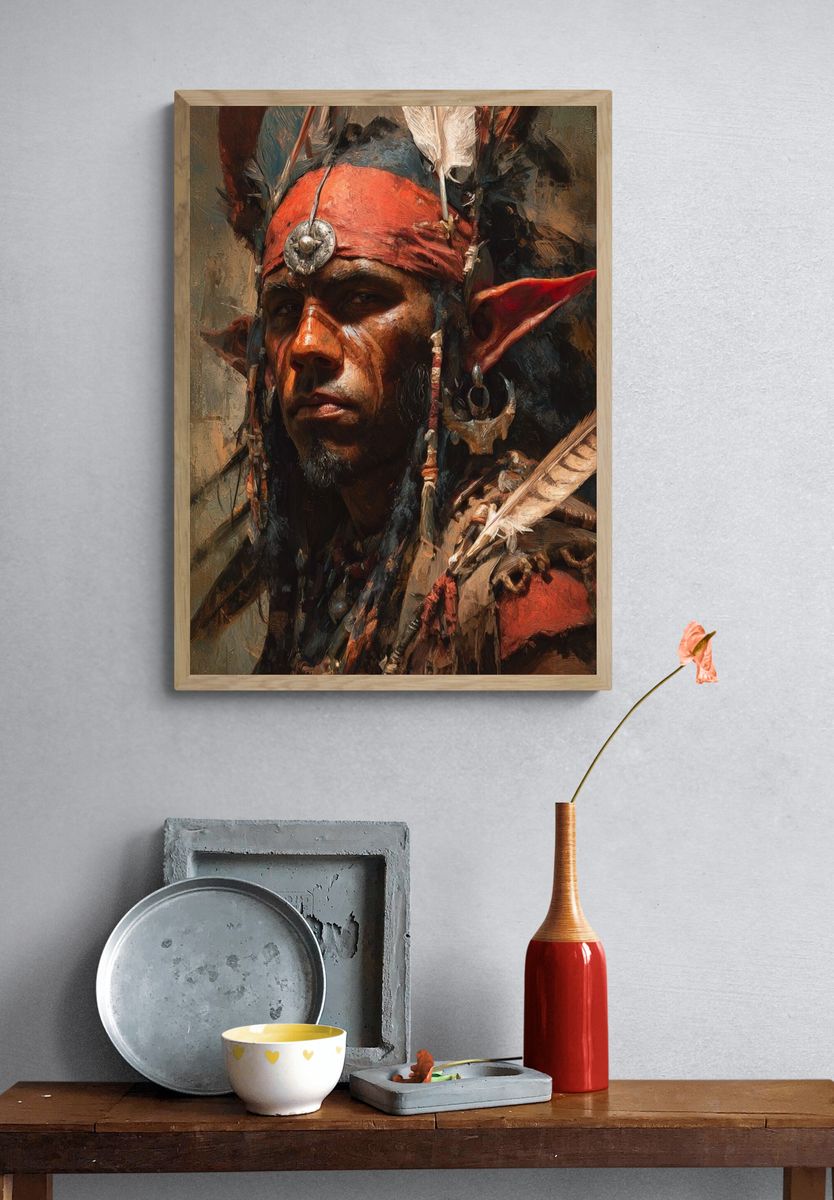 Indigenous Warrior Portrait — Fine Art Print. — room view 3