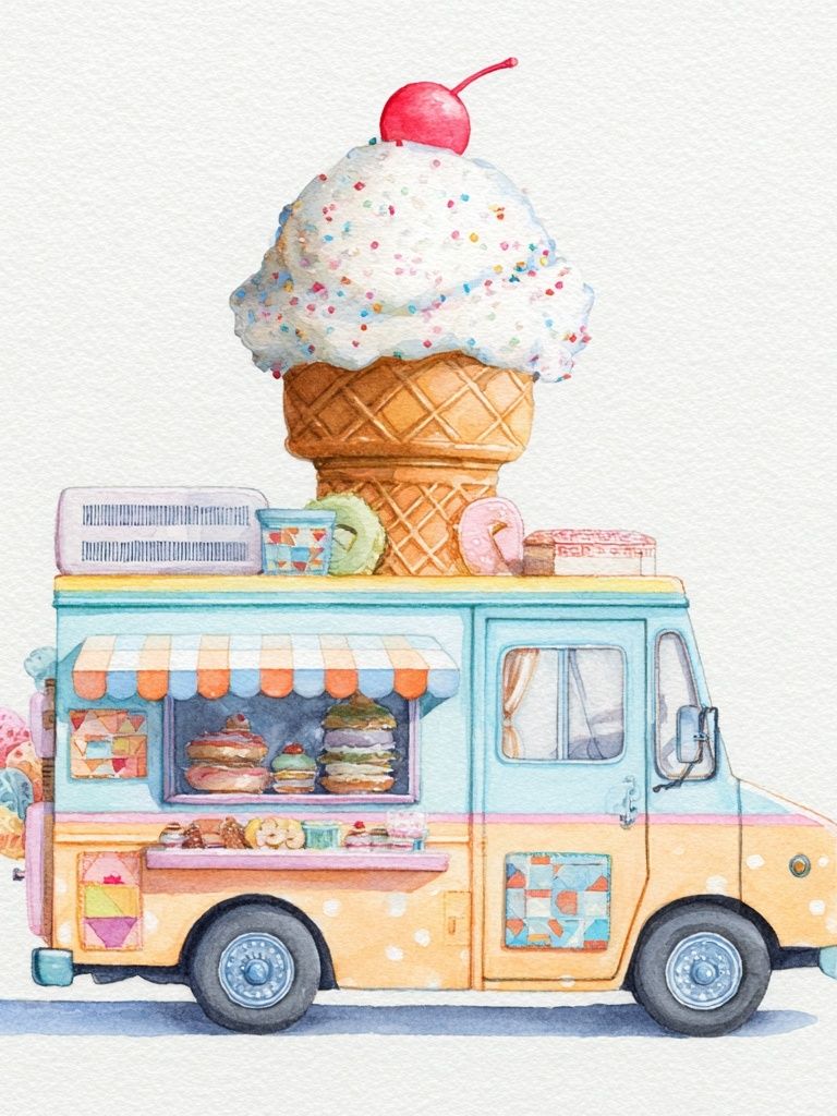 Ice Cream Truck Watercolor Poster. poster — illustration art