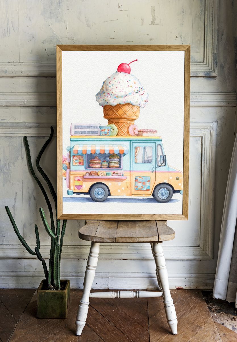 Ice Cream Truck Watercolor Poster. room preview