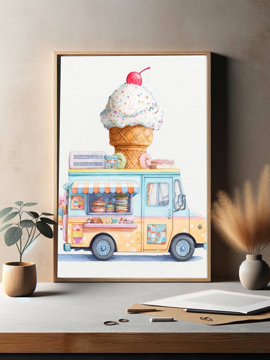 Ice Cream Truck Watercolor Poster. — room view 2