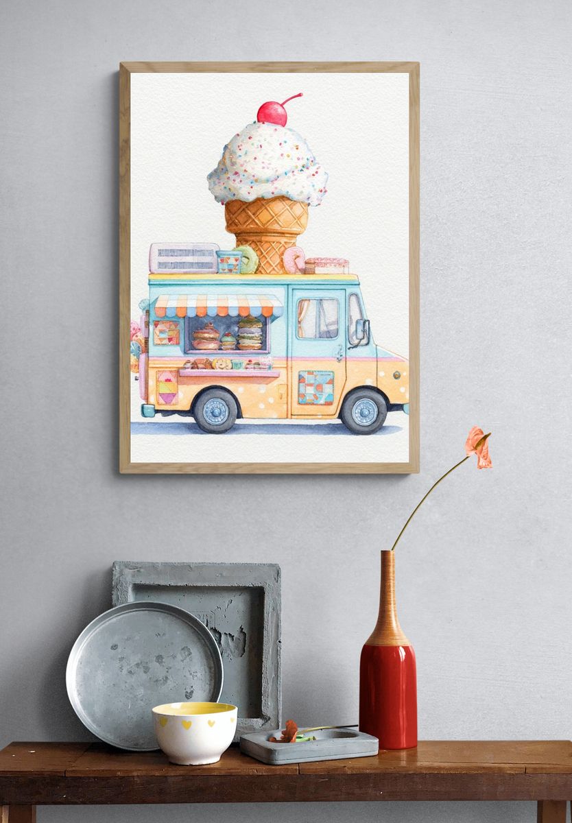 Ice Cream Truck Watercolor Poster. — room view 3