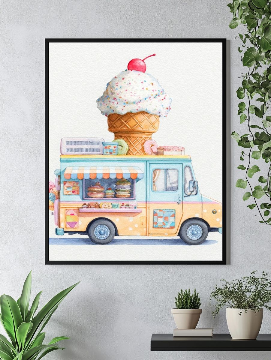 Ice Cream Truck Watercolor Poster. — room view 4