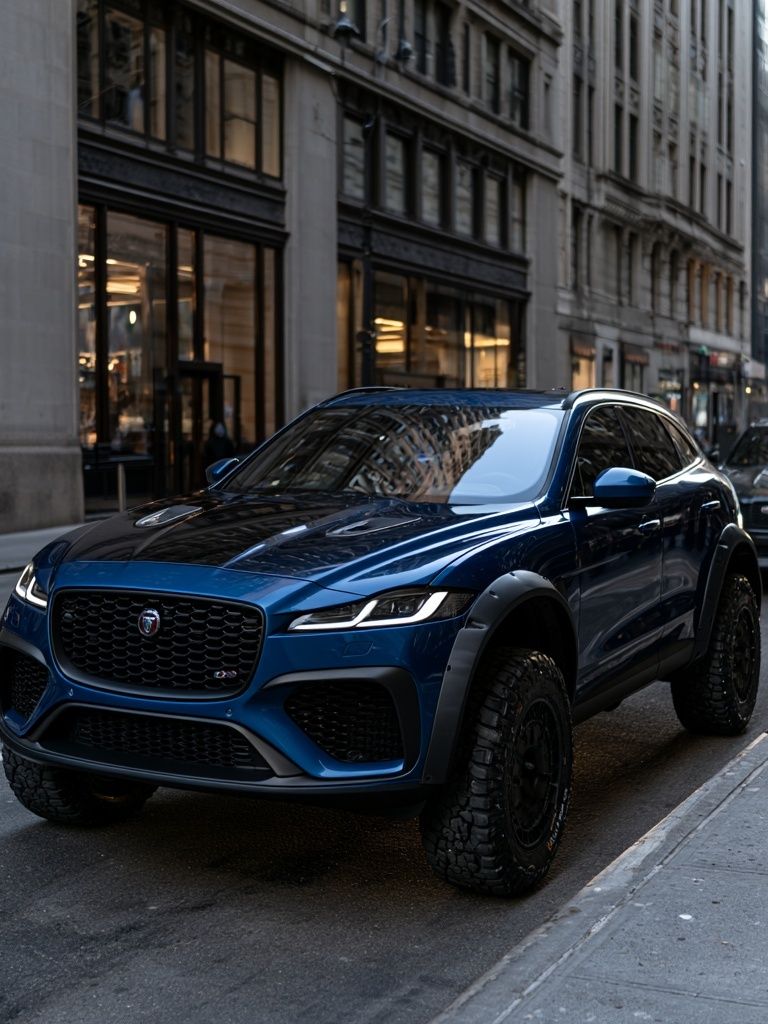 Blue Jaguar SUV Street Photography Poster. poster detail