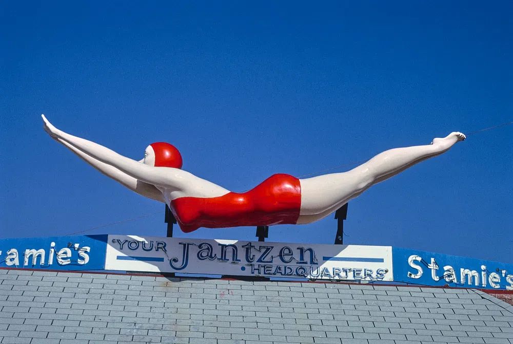 Stamie's Beachwear Jantzen sign, Ocean. poster — photography art