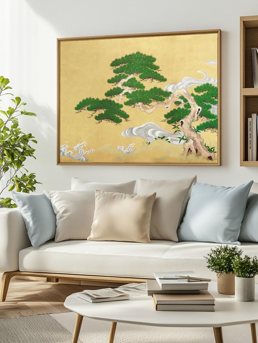 Pine Tree and Clouds — Japanese Art Print. — room view 2