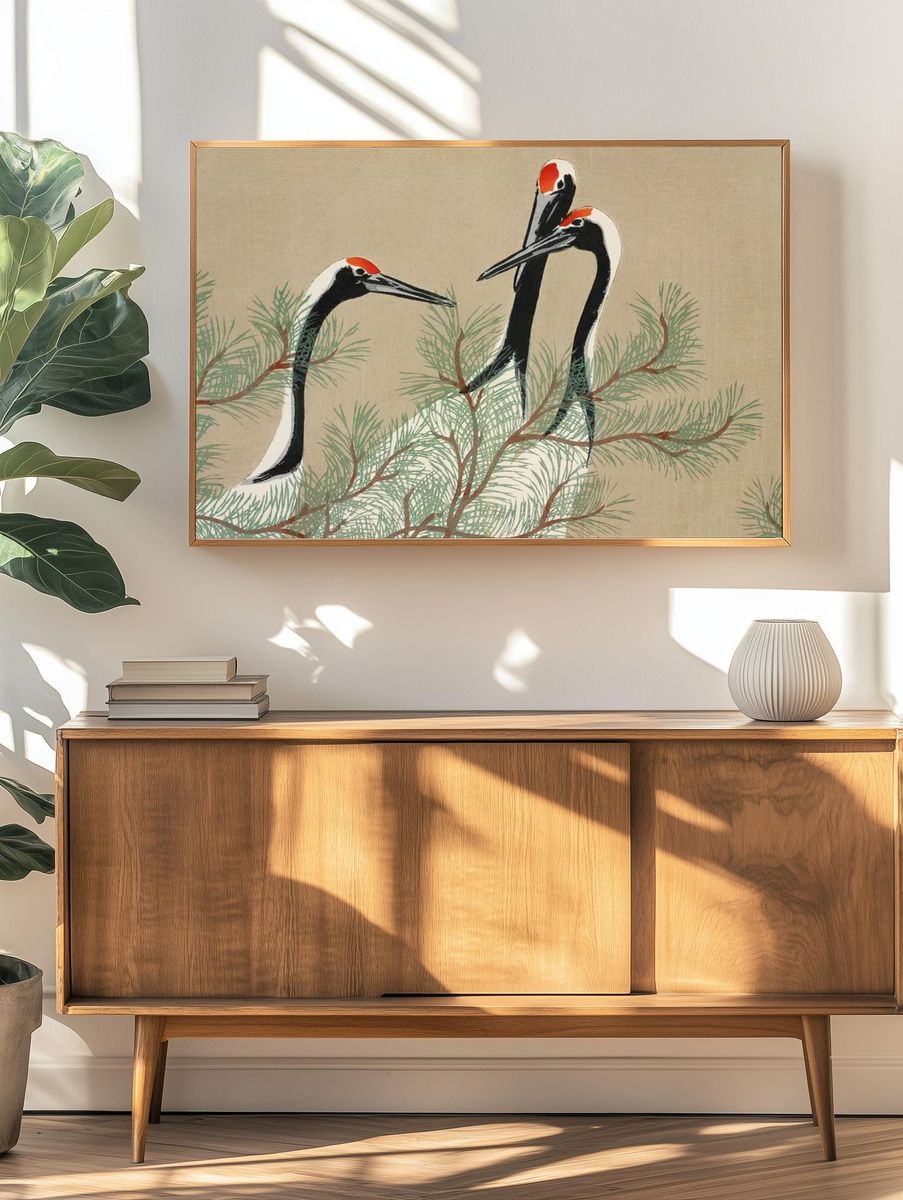 Cranes Among Pine — Japanese Art Print. — room view 3