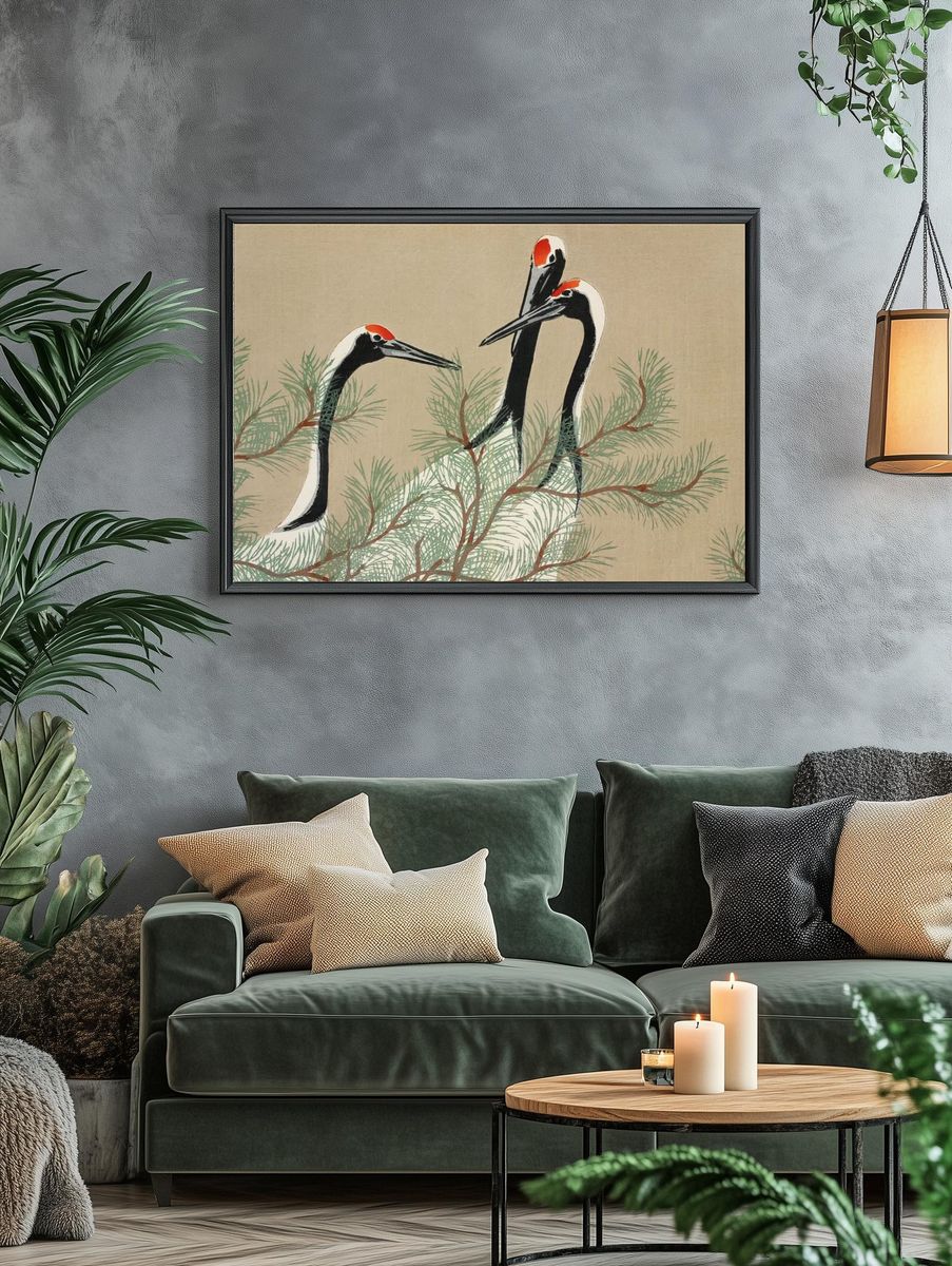 Cranes Among Pine — Japanese Art Print. — room view 4