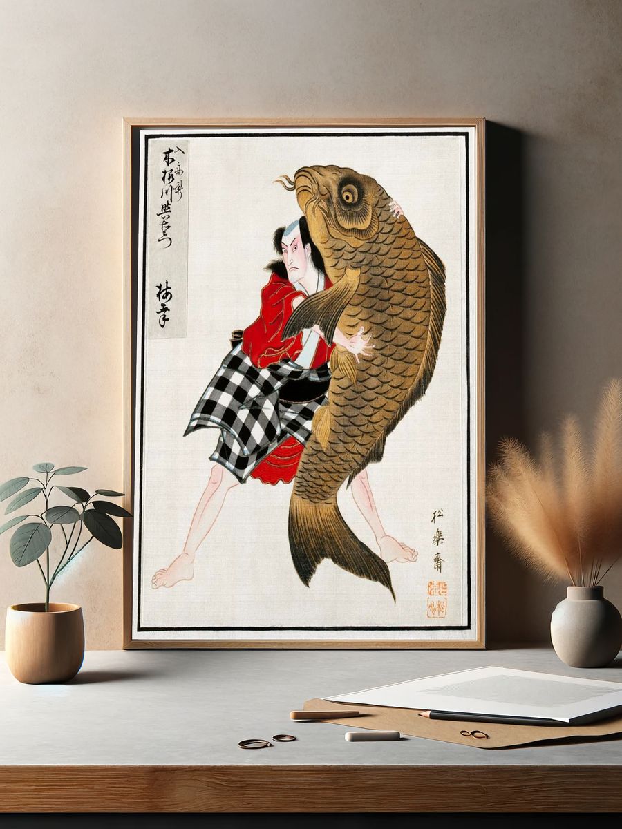 Samurai with Giant Fish — Japanese Art Print. — room view 2