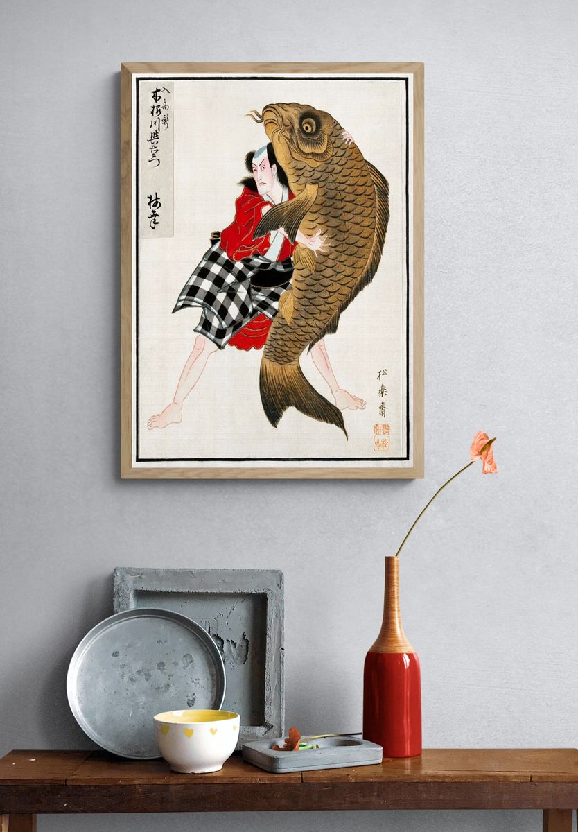 Samurai with Giant Fish — Japanese Art Print. — room view 3