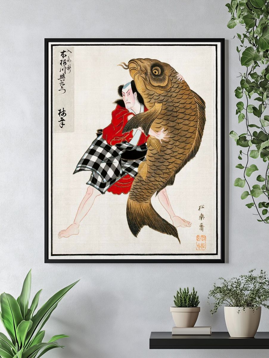 Samurai with Giant Fish — Japanese Art Print. — room view 4