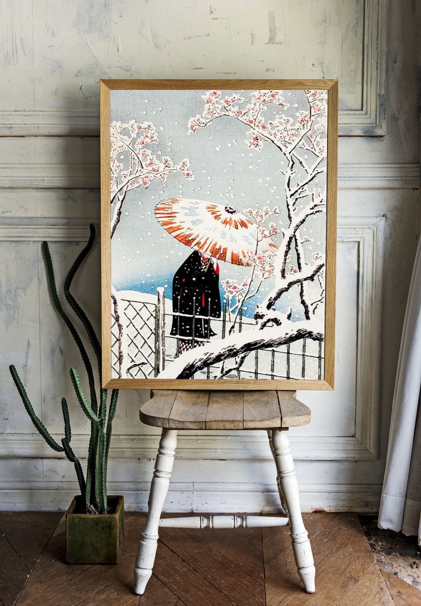Plum Tree Snow print high. room preview