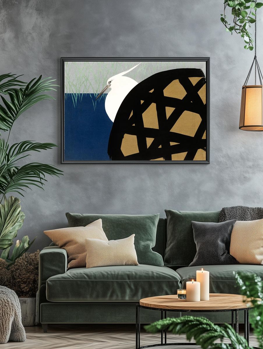 Heron and Water — Japanese Print Poster. — room view 4