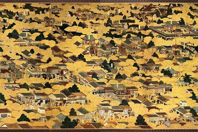 Vintage Kyoto landscape map, Japanese. poster detail