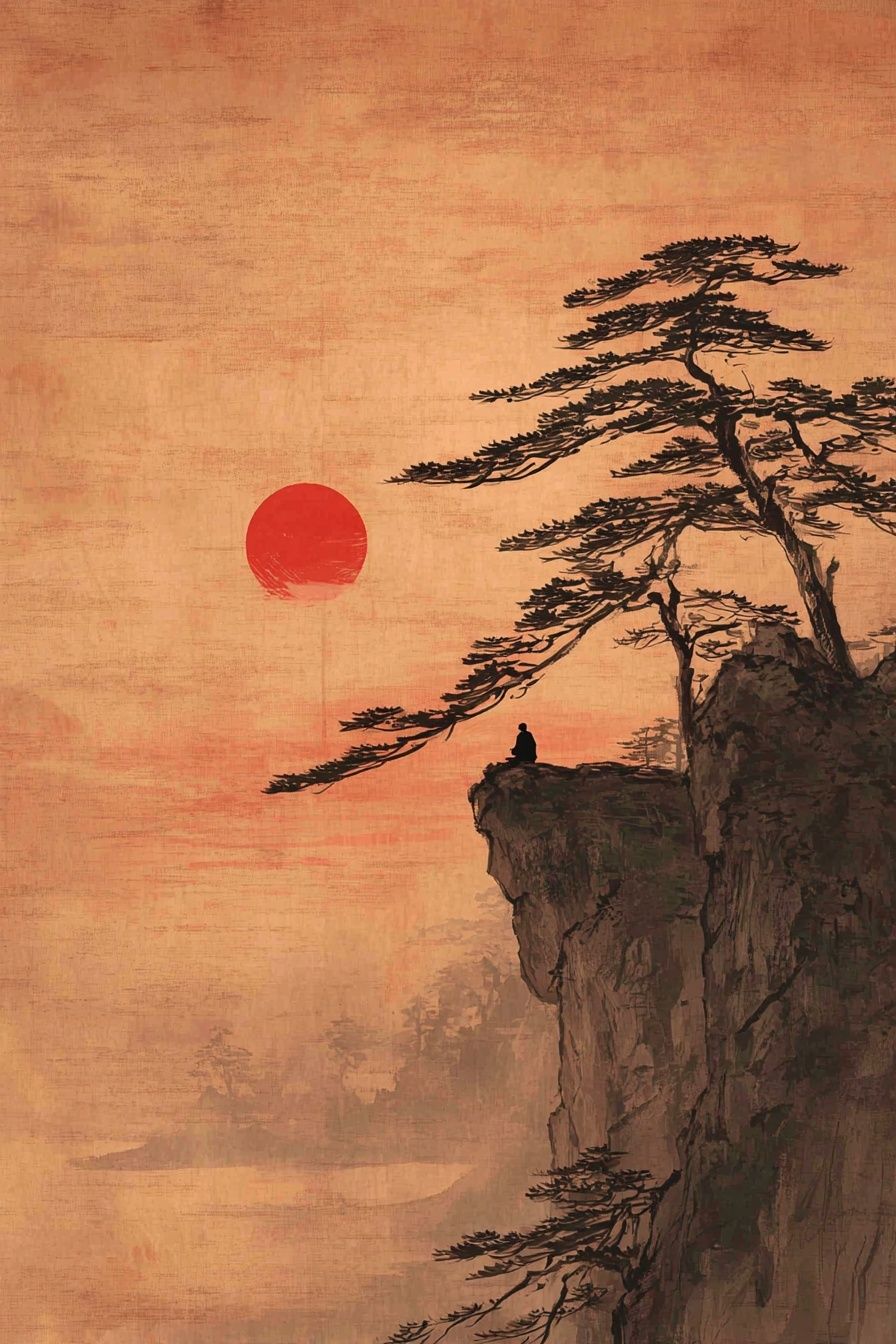 Meditative Sunset — Japanese Ink Print. poster detail