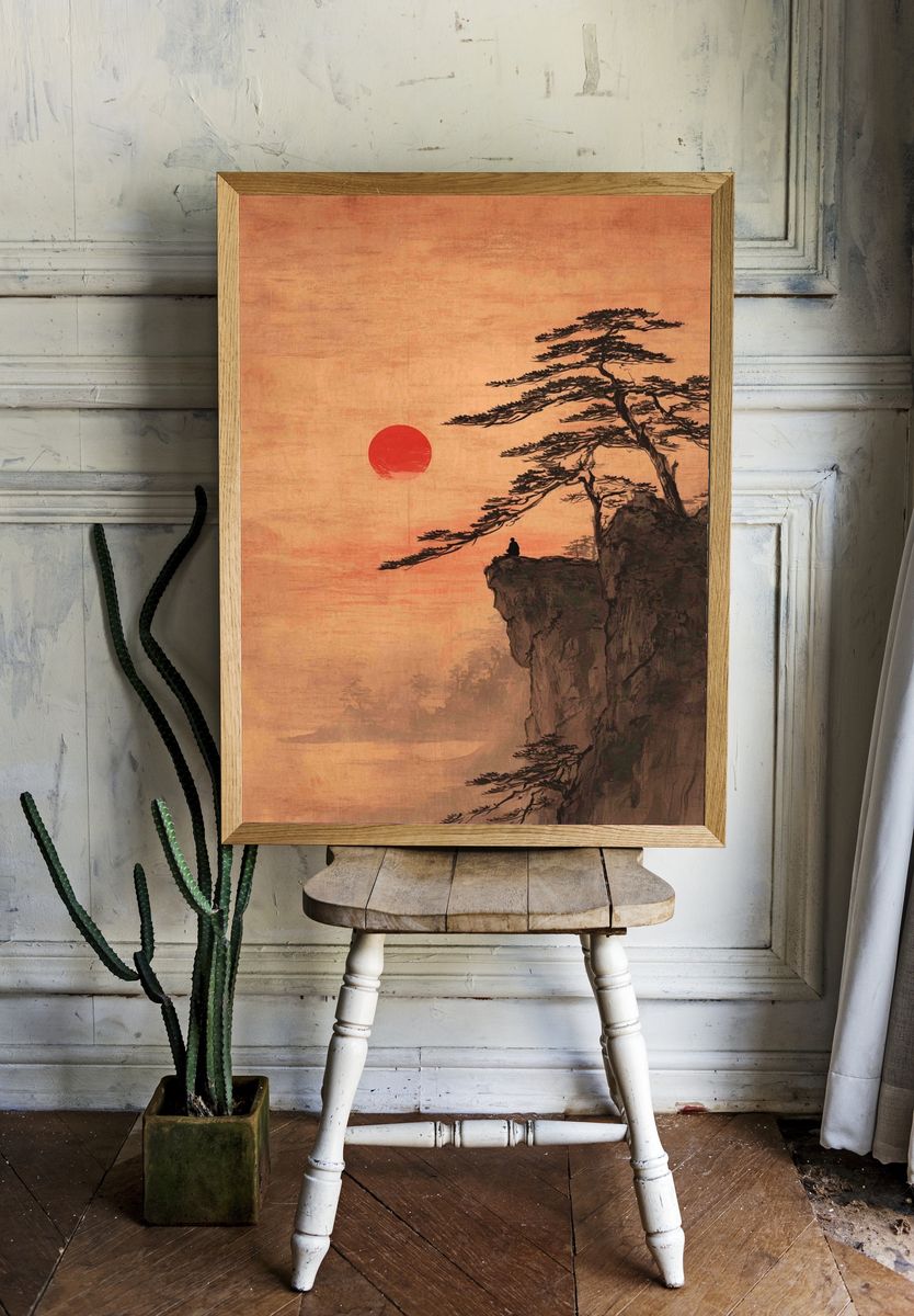 Meditative Sunset — Japanese Ink Print. — room view 1