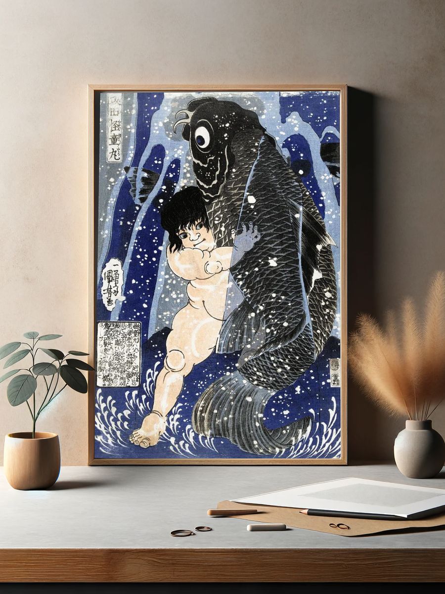 Child with Carp — Japanese Woodblock Print. — room view 2