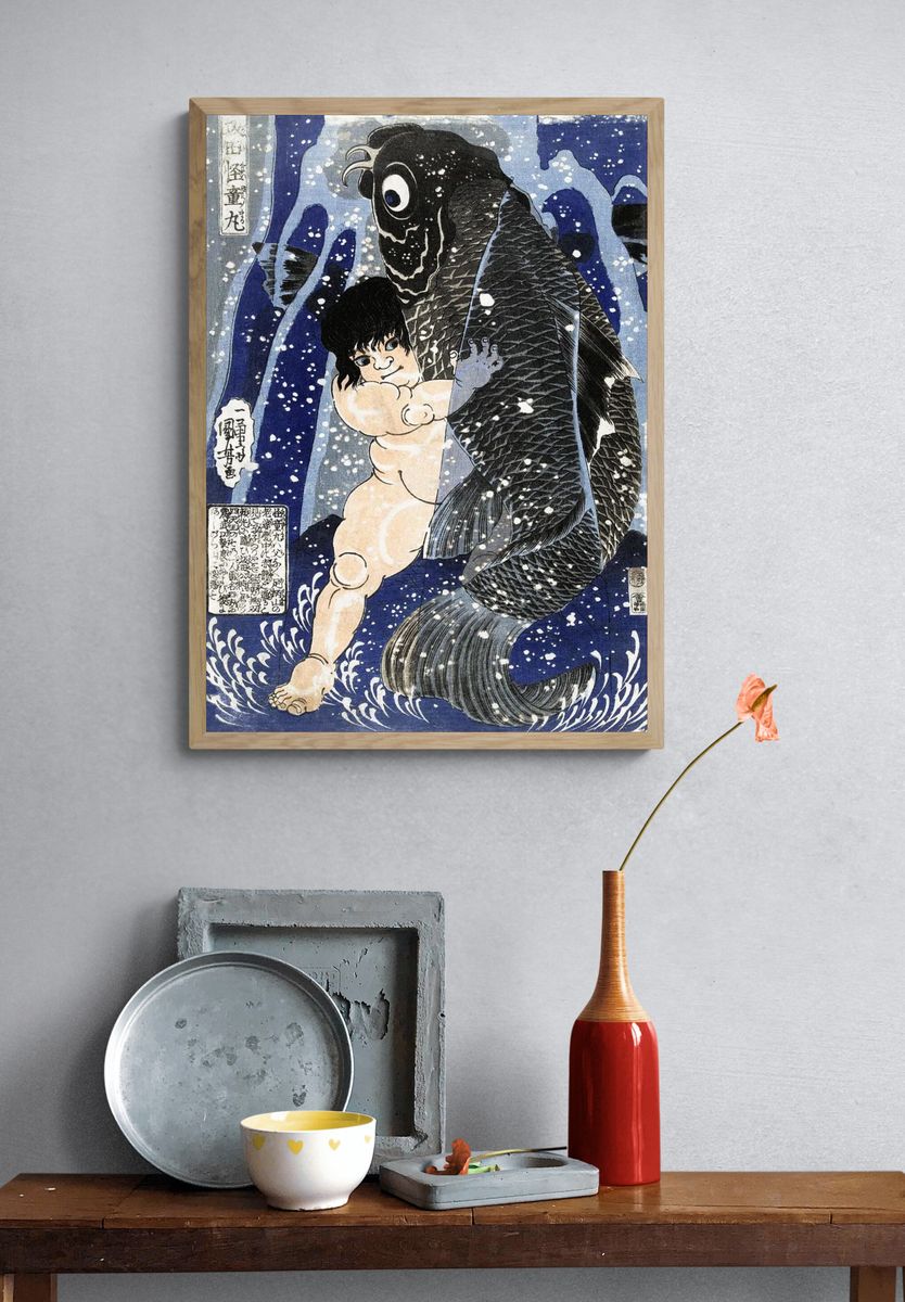 Child with Carp — Japanese Woodblock Print. — room view 3