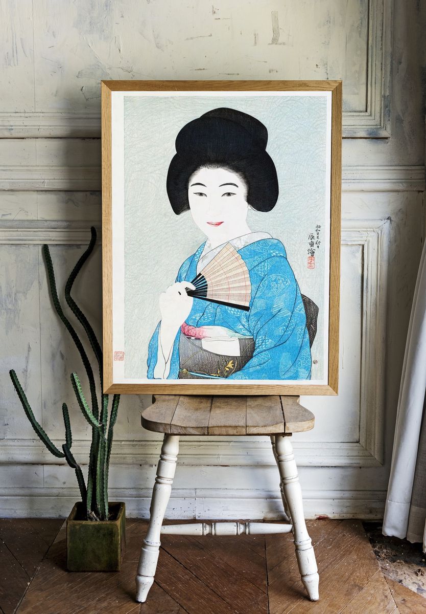 Geisha with Fan — Japanese Art Print. — room view 1