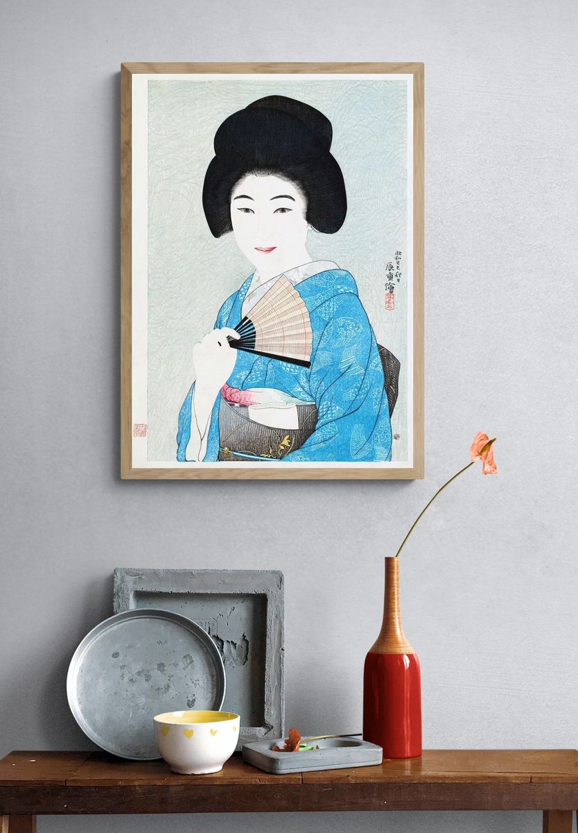 Geisha with Fan — Japanese Art Print. — room view 3