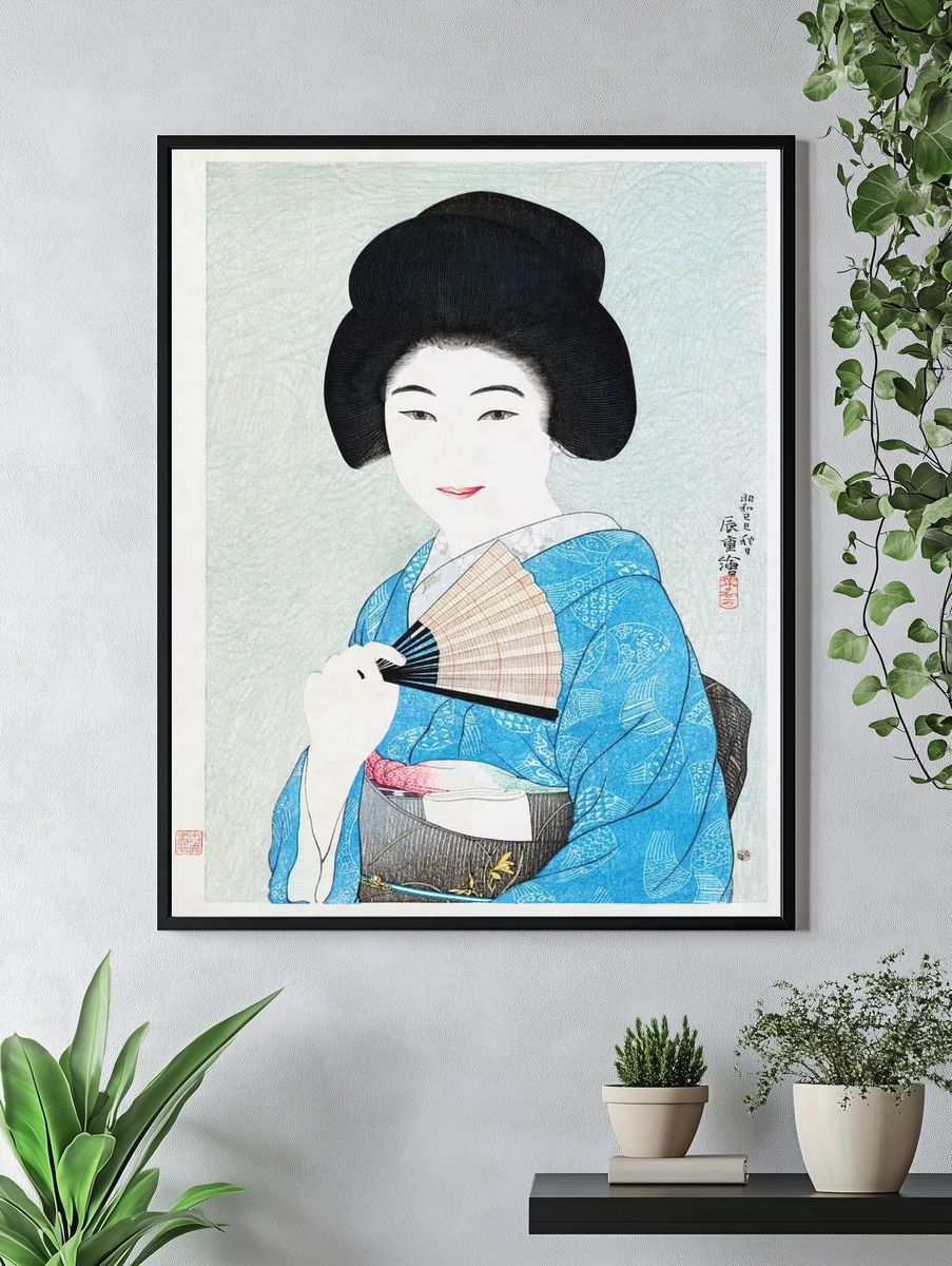 Geisha with Fan — Japanese Art Print. — room view 4