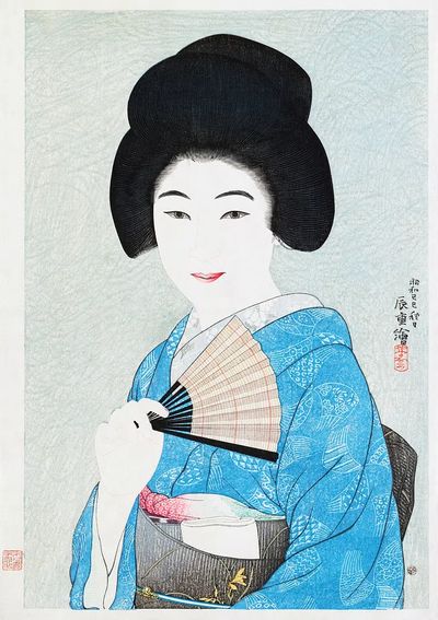 Geisha with Fan — Japanese Art Print. poster print