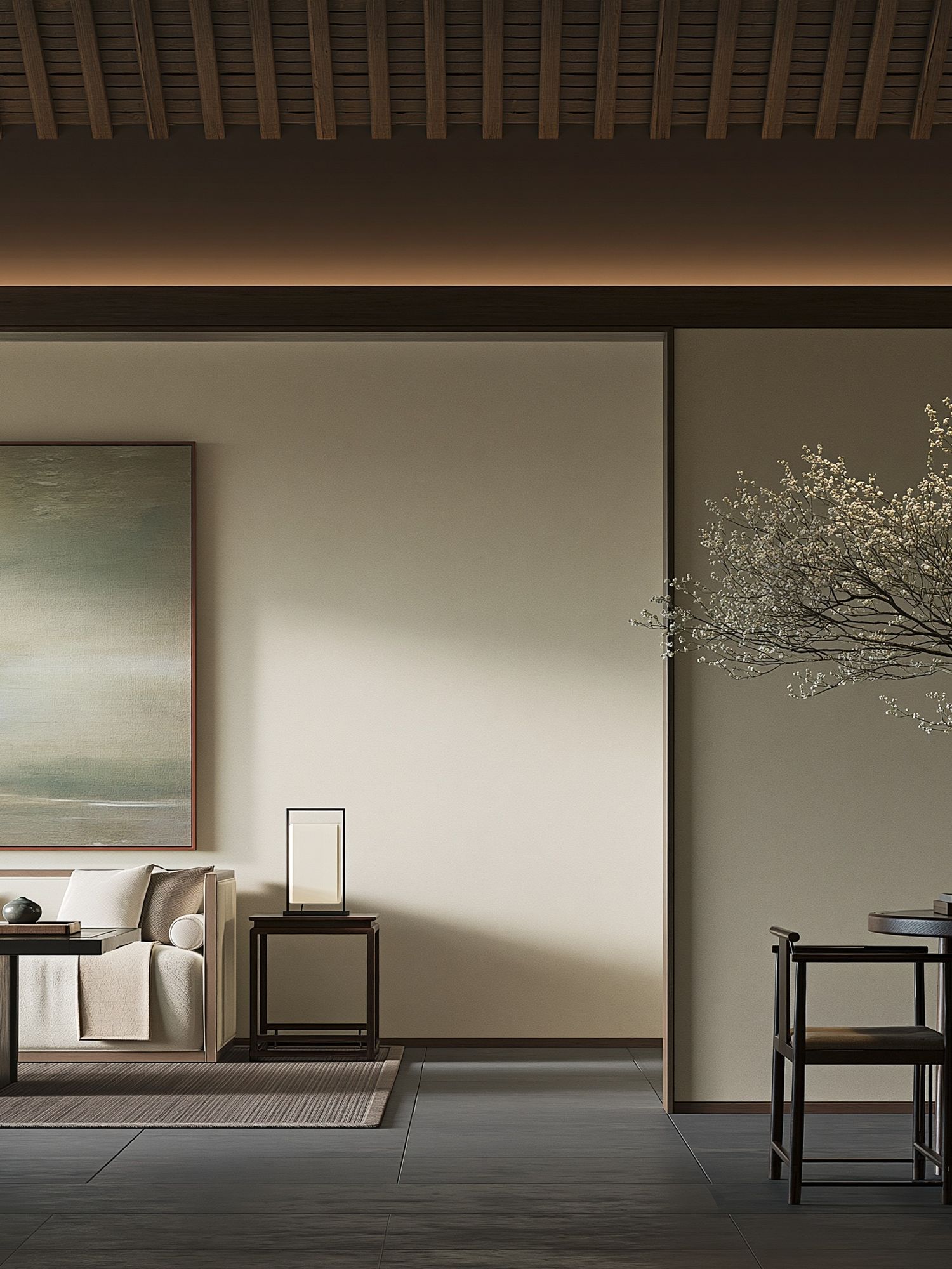 Japandi Living Room Interior Print. poster detail