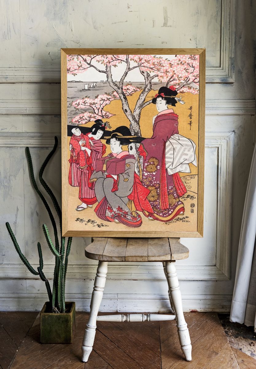 Japanese Geisha Cherry Blossom Print. — room view 1