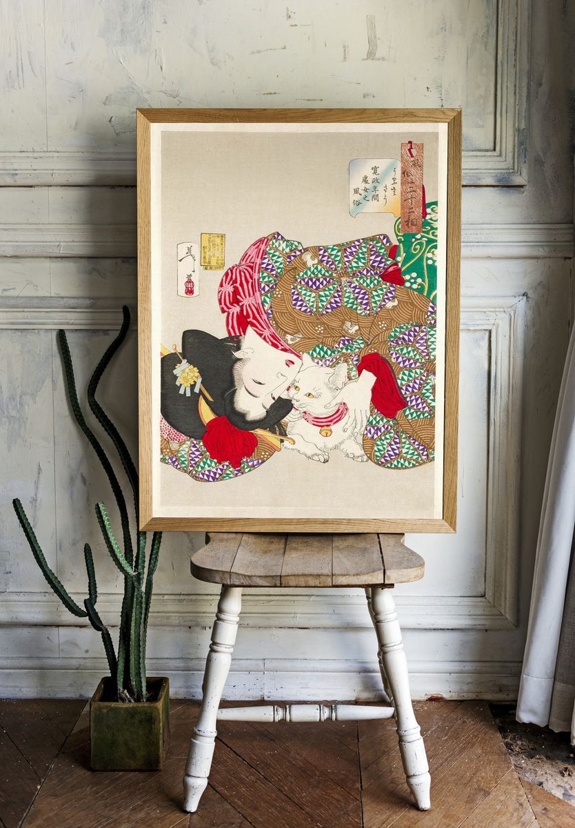 Woman with Cat — Japanese Woodblock Print. — room view 1