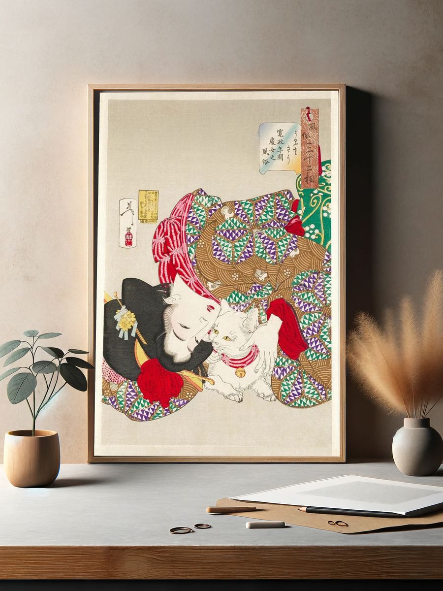 Woman with Cat — Japanese Woodblock Print. — room view 2