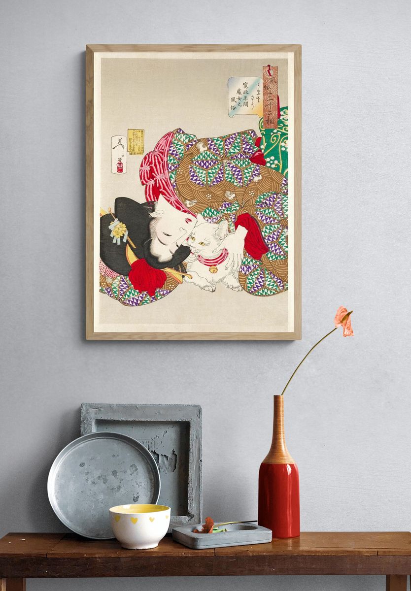 Woman with Cat — Japanese Woodblock Print. — room view 3