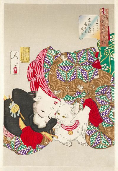 Woman with Cat — Japanese Woodblock Print. poster print