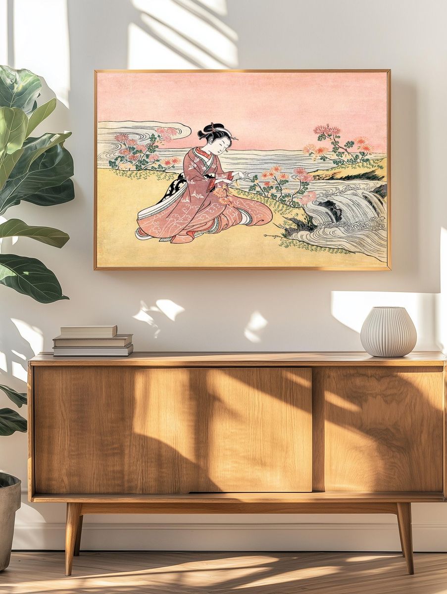 Japanese woman picking chrysanthemum (1725-1770). — room view 3