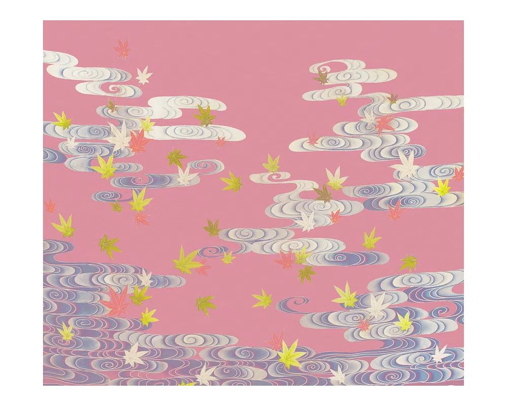Autumn Leaves on Pink Clouds — Japanese Style Print. poster — illustration art