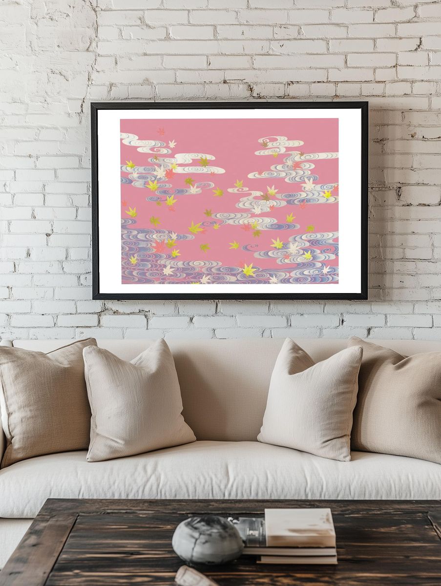 Autumn Leaves on Pink Clouds — Japanese Style Print. — room view 1
