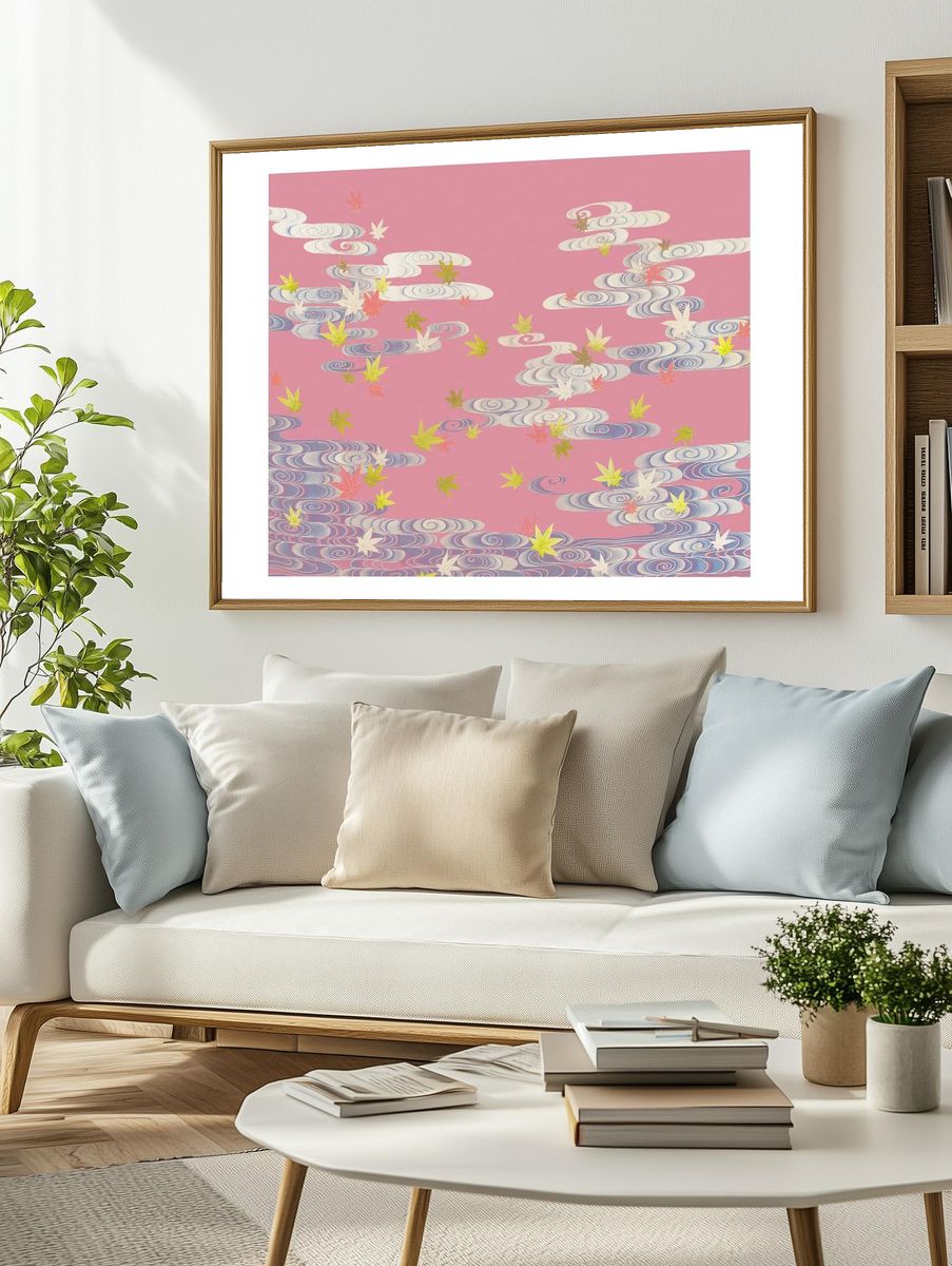 Autumn Leaves on Pink Clouds — Japanese Style Print. — room view 2